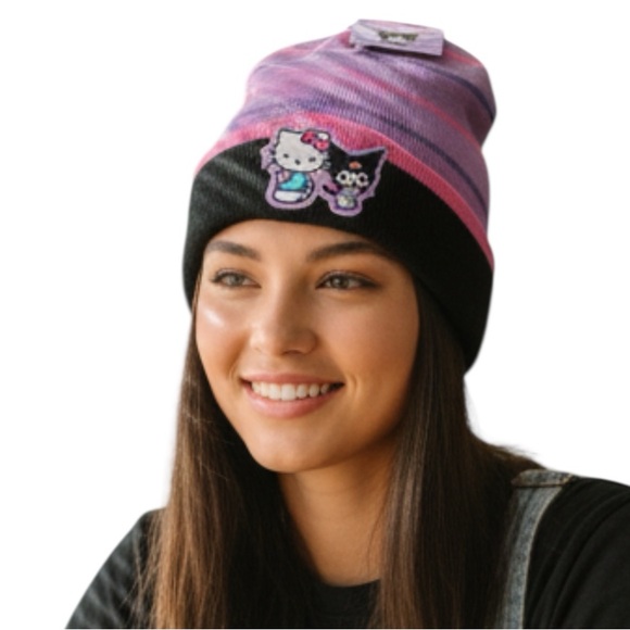 Hello Kitty Accessories - Kuromi Hello Kitty Purple Cuffed Knit Beanie Winter Ski Cap Hat
J